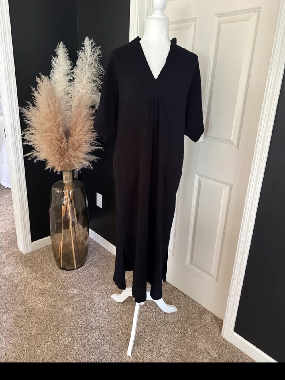 Uncle Frank Black Cotton Gauze Pullover Oversized Midi Dress size Small/Medium - Picture 7 of 12